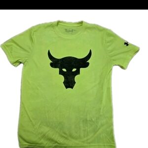Under Armour Project Rock Brahma Bull Neon Green Youth M Short Sleeve Shirt EUC